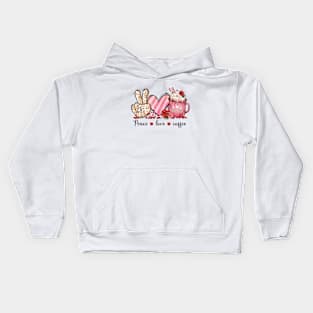 peace and love and coffee Kids Hoodie